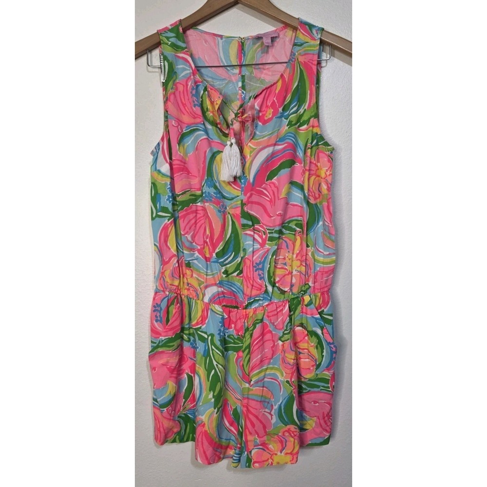 Lilly Pulitzer Tybee Print Women M Romper‎ Floral Pink Beach Summer Sleeveless